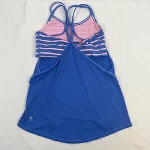 Ivivva By Lululemon Double Dutch Tank Top Blue Pink Stripe Shelf Bra Size 12